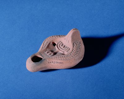 Oil lamp depicting a Menorah, Roman by Roman